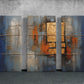 three pieces of art that are on a wall