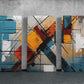 three abstract paintings on a wall in a room