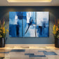 a painting of blue and white in a room