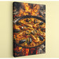 A close-up of a paella dish with shrimp, mussels, and other seafood, cooked over a fire.