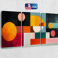 a set of three abstract paintings on a wall