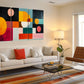 a living room filled with furniture and a painting on the wall